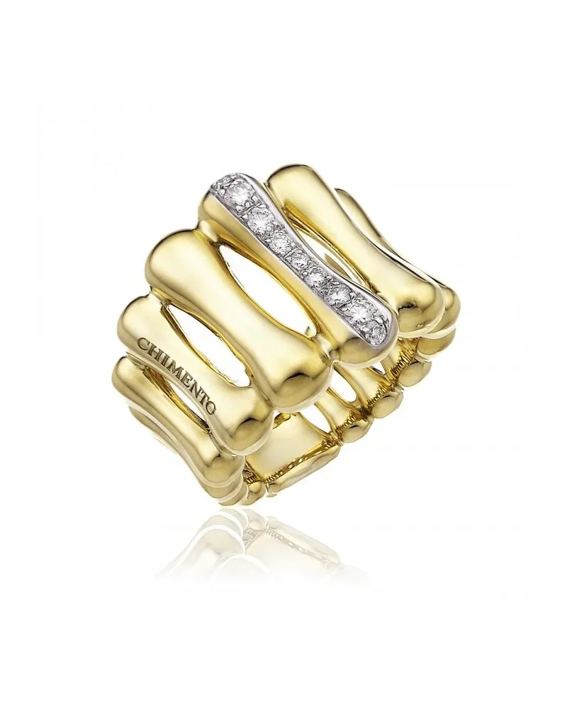 Bague Chimento Bamboo Over en or jaune avec diamants blancs