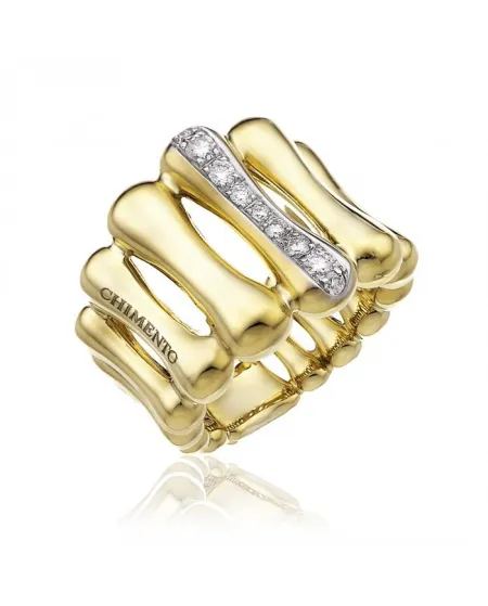 Bague Chimento Bamboo Over en or jaune avec diamants blancs