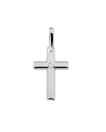 Croix Chimento Tradition en or blanc et diamants blancs, ornée d'images sacrées