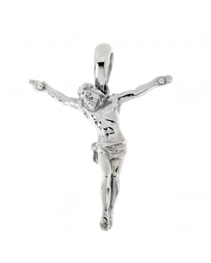 Croix en or traditionnel Chimento, images sacrées en or blanc avec figure du Christ