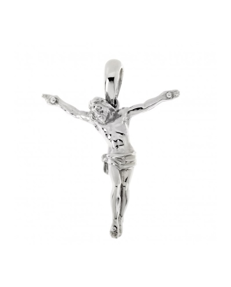 Croix en or traditionnel Chimento, images sacrées en or blanc avec figure du Christ