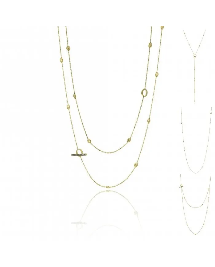 Chimento Armillas Acqua Long T-Bar Necklace in Yellow Gold with White Diamonds
