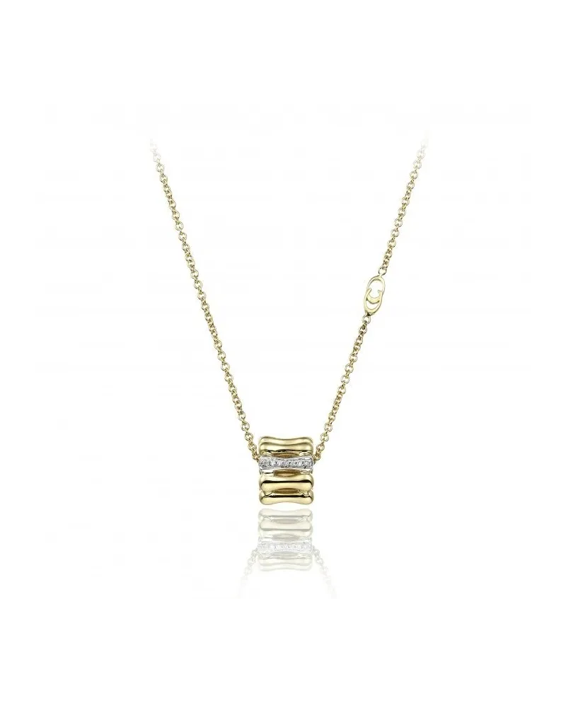 Chimento Bamboo Over Necklace in Yellow and White Gold with White Diamonds