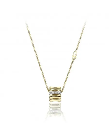 Chimento Bamboo Over Necklace in Yellow and White Gold with White Diamonds