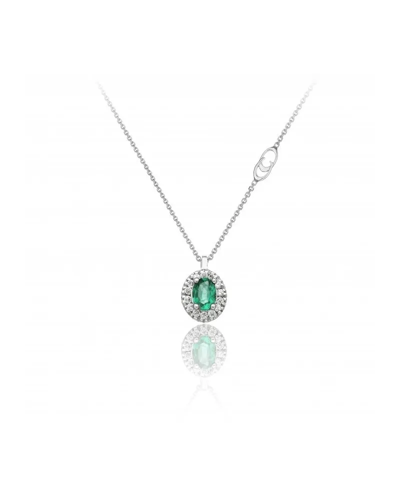 Collana Chimento Tradition Diamond Queen in Oro Bianco con 14 Diamanti Bianchi e Smeraldo