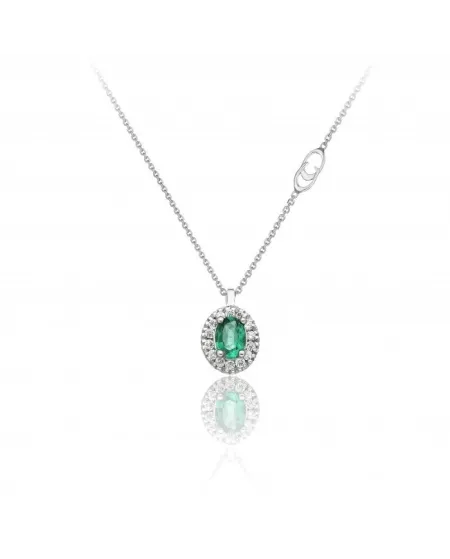Chimento Tradition Diamond Queen Necklace in White Gold with 14 White Diamonds and Emerald