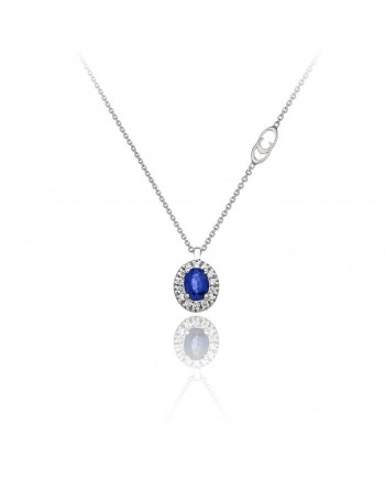 Collier Chimento Tradition Diamond Queen en or blanc avec 14 diamants blancs et saphir