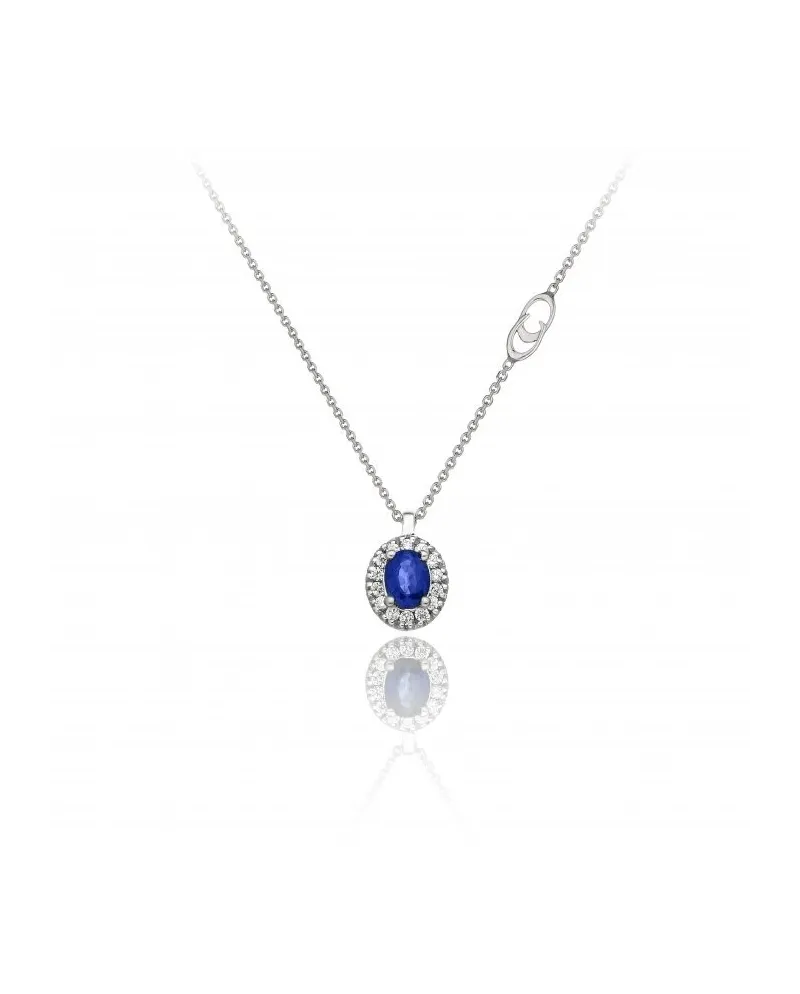 Chimento Tradition Diamond Queen Necklace in White Gold with 14 White Diamonds and Sapphire