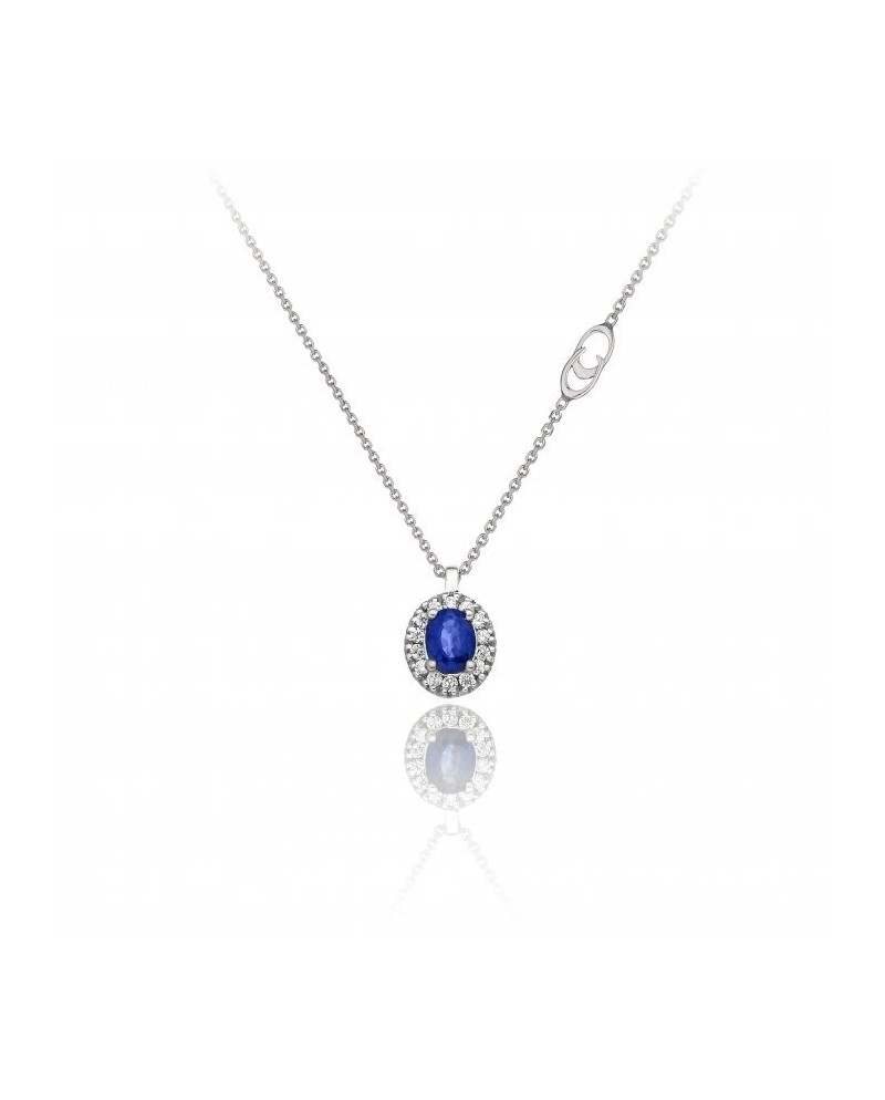 Collier Chimento Tradition Diamond Queen en or blanc avec 14 diamants blancs et saphir