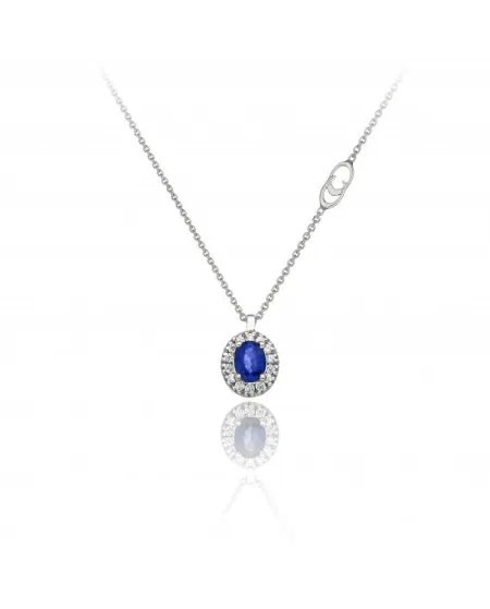 Collier Chimento Tradition Diamond Queen en or blanc avec 14 diamants blancs et saphir