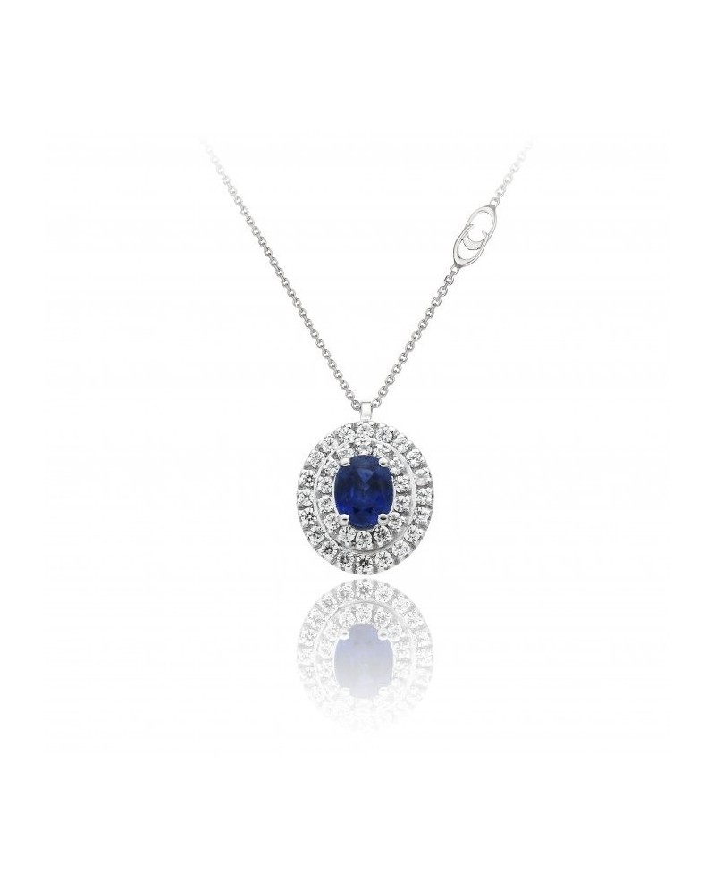 Chimento Tradition Diamond Queen Necklace in White Gold with 34 White Diamonds and Sapphire