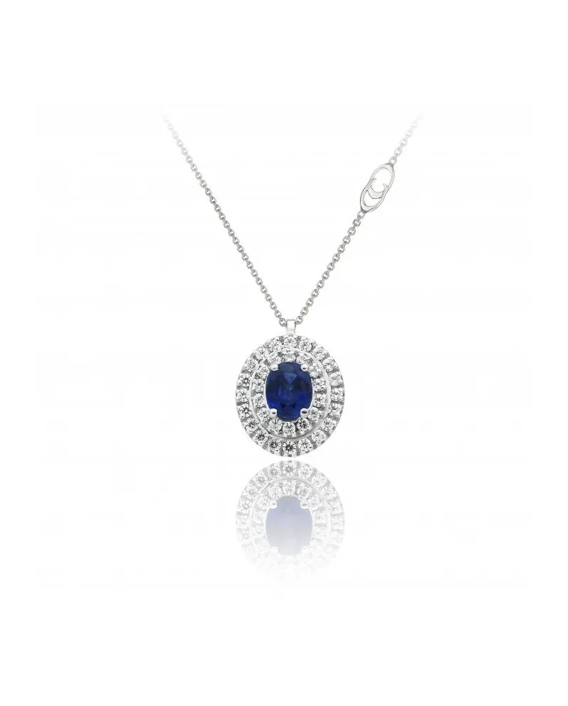 Collana Chimento Tradition Diamond Queen in Oro Bianco con 34 Diamanti Bianchi e Zaffiro