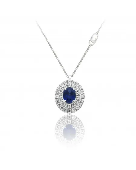Chimento Tradition Diamond Queen Necklace in White Gold with 34 White Diamonds and Sapphire