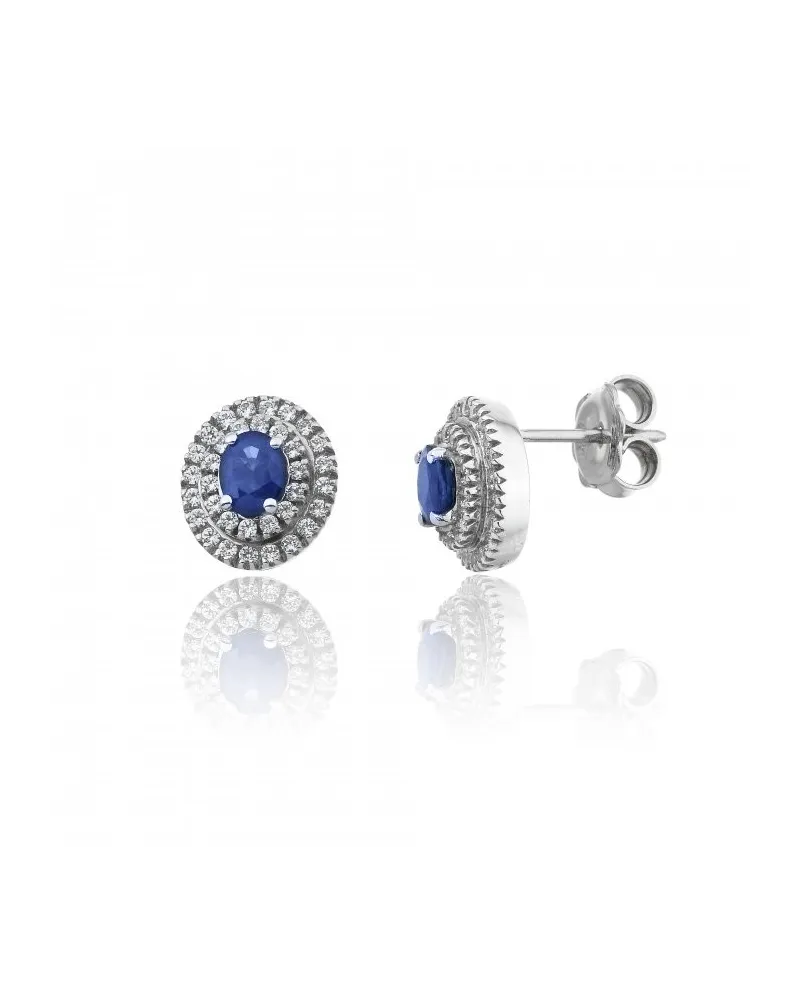 Boucles d'oreilles Chimento Tradition Diamond Queen en or blanc avec diamants blancs et saphirs