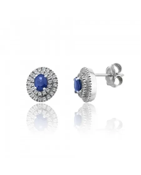 Chimento Tradition Diamond Queen Stud Earrings in White Gold with White Diamonds and Sapphires