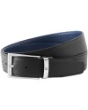Cintura Montblanc in Pelle Double Face Nera/Blu con Fibbia Rettangolare