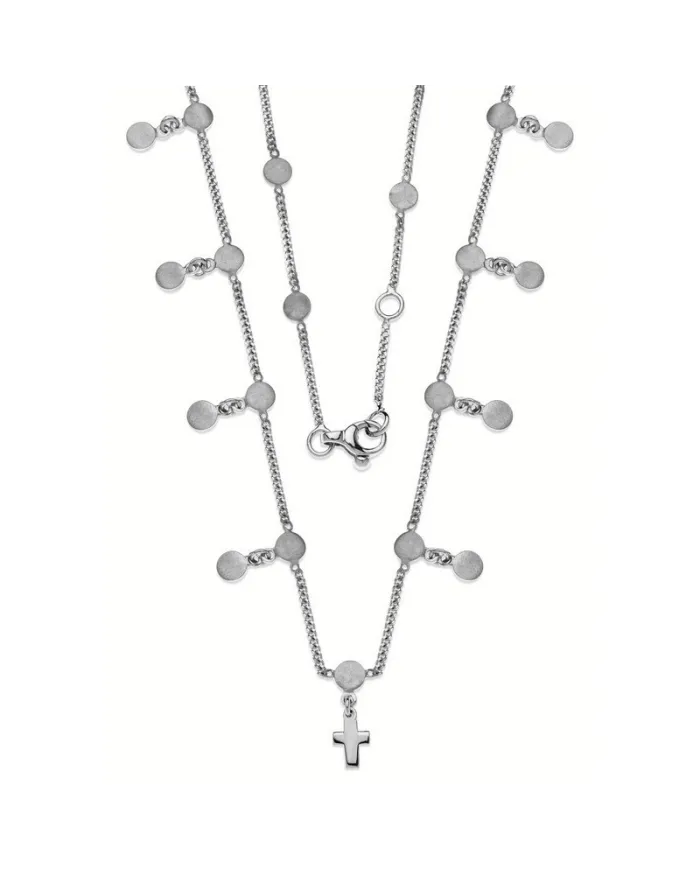Eclat Silver Necklace with Pendants and Cross Pendant