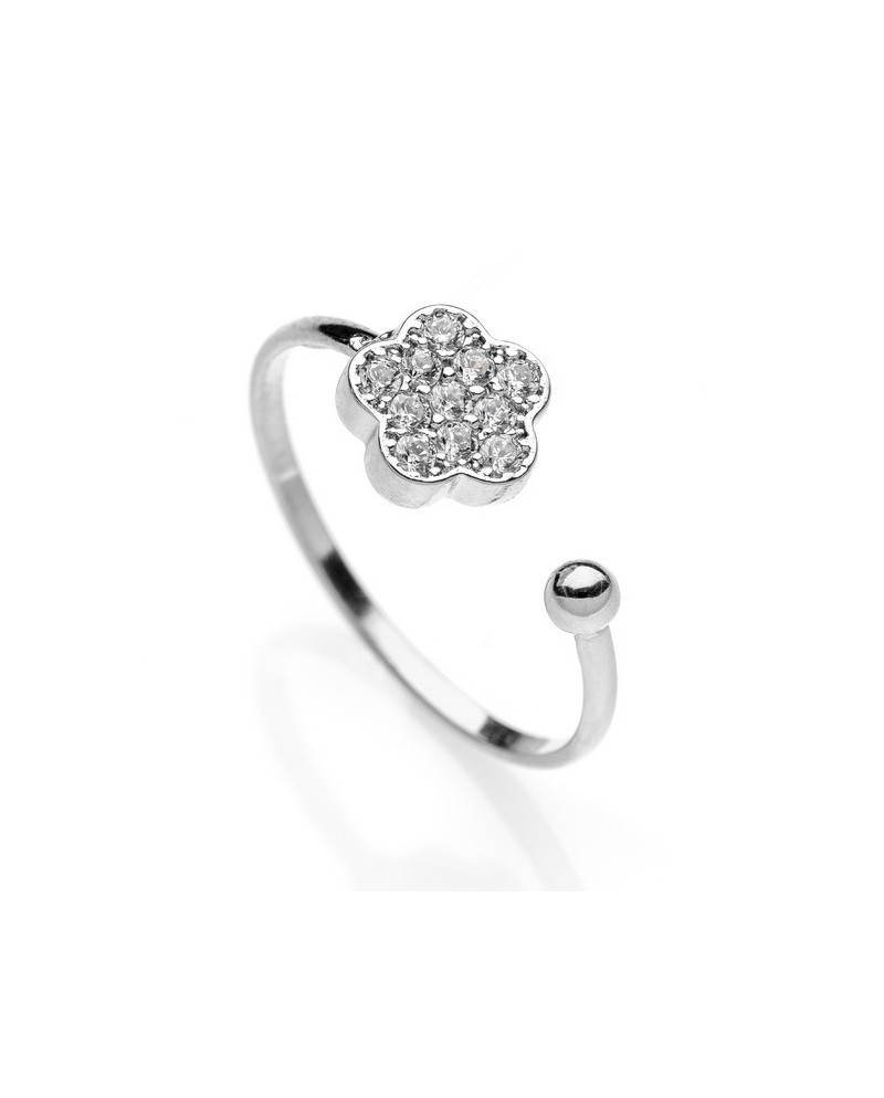 Eclat Silver Fantasy Ring in Silver with Flower and White Zircons