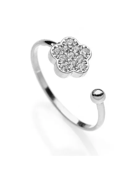 Eclat Silver Fantasy Ring in Silver with Flower and White Zircons