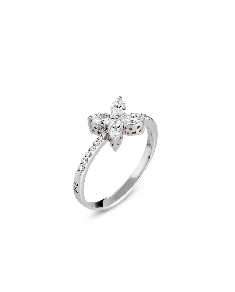 Anello Ponte Vecchio in Oro Bianco e Diamanti Taglio Fiore - collezione Benvenuto