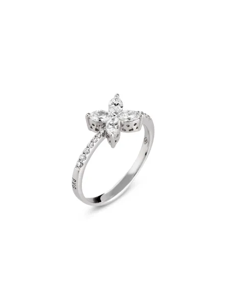 Anello Ponte Vecchio in Oro Bianco e Diamanti Taglio Fiore - collezione Benvenuto