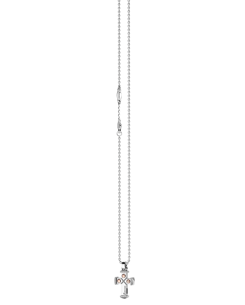 Zancan Insignia necklace with cross pendant in silver and gold EXB442